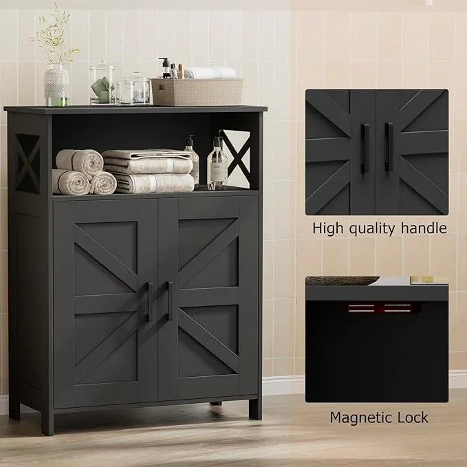Homhedy Farmhouse Bathroom Storage Cabinet with 2 Doors, Toilet Paper Cabinet with Adjustable Shelves, Small Bathroom Cabinet for Kitchen/Laundry/Living Room, 11.8 x 23.6 x 31.5 Inches, Black - ModernBath