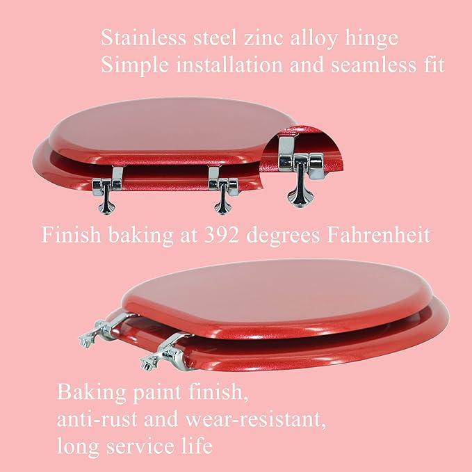 BLOFDE Elongated Toilet Seat Wood Toilet Seat Prevent Shifting with Zinc Alloy Hinges American Standard Size Toilet Seat Easy to Install also Easy to Clean (Elongated,Sparkling Christmas Red) - ModernBath