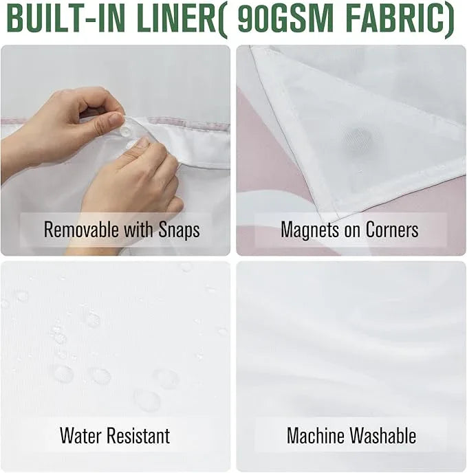 Yiatn No Hook Rosewater Pink Shower Curtain with Snap in Fabric Liner Set - Hotel Style with See Through Mesh Top Window, Modern Geometric Waterdrop Design,Waterproof and Washable, 71x74 INCH - ModernBath