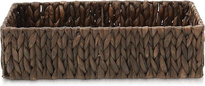 Casafield Set of 2 Bathroom Storage Baskets, Espresso - Water Hyacinth, 16" W x 6.75" D x 4.25" H, Woven Toilet Tank Topper Bins for Organizing Tissues, Toilet Paper, Toiletries, Shelves - ModernBath