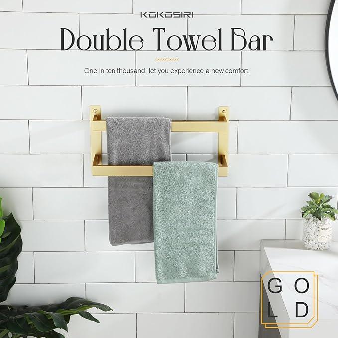 KOKOSIRI 16'' Towel Bars Bathroom 2-Tiers Ladder Brushed Gold Towel Rails Towel Holders Wall Mounted Towels Shelves Rack Stainless Steel, B5008BG-L16 - ModernBath