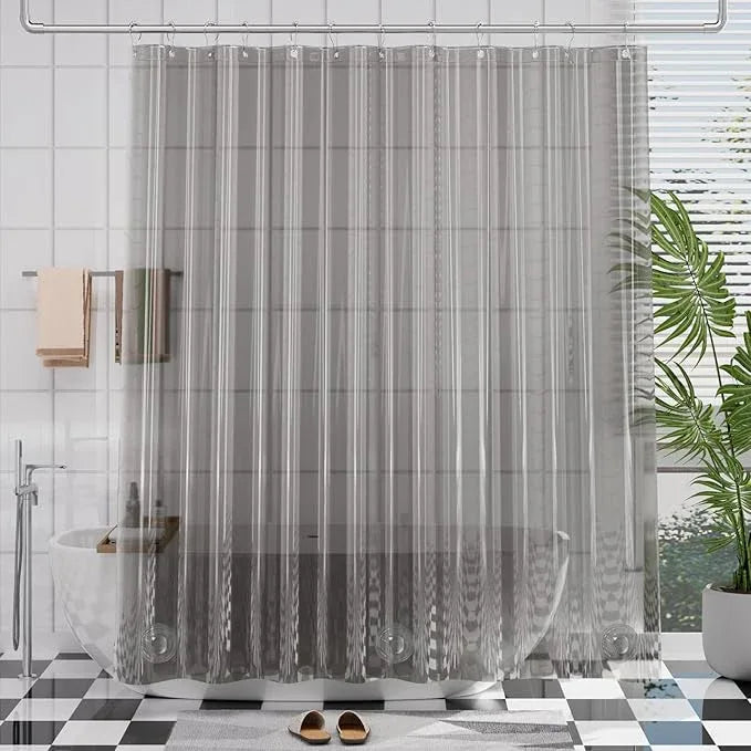 AmazerBath Premium EVA Shower Curtain Clear Grey, Luxury Shower Curtain Grey Jelly-Like Soft, Waterproof Bathroom Curtain with 3 Weighted Stones and 12 Grommets, Recyclable Packaging - ModernBath