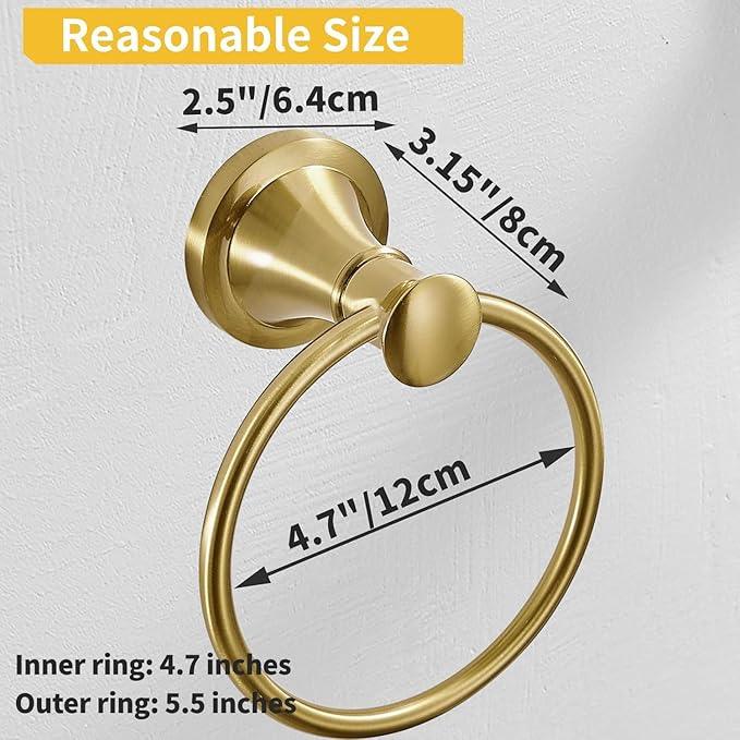 BESy Brushed Gold Bathroom Hand Towel Ring Towel Holder, Rustproof Wall Mounted Bathroom Hardware Accessory SUS 304 Stainless Steel Towel Rack - ModernBath
