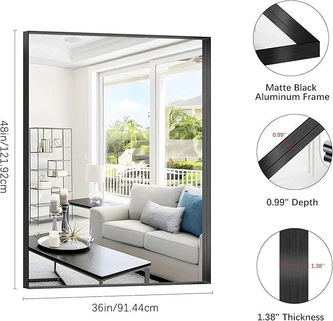 Black Bathroom Mirror, 36x48 Inch Rectangular Deep Frame Mirror, Large Wall Mounted Bathroom Vanity Mirror Over Sink for Bedroom,Restroom, Living Room, Hangs Vertically or Horizontally - ModernBath