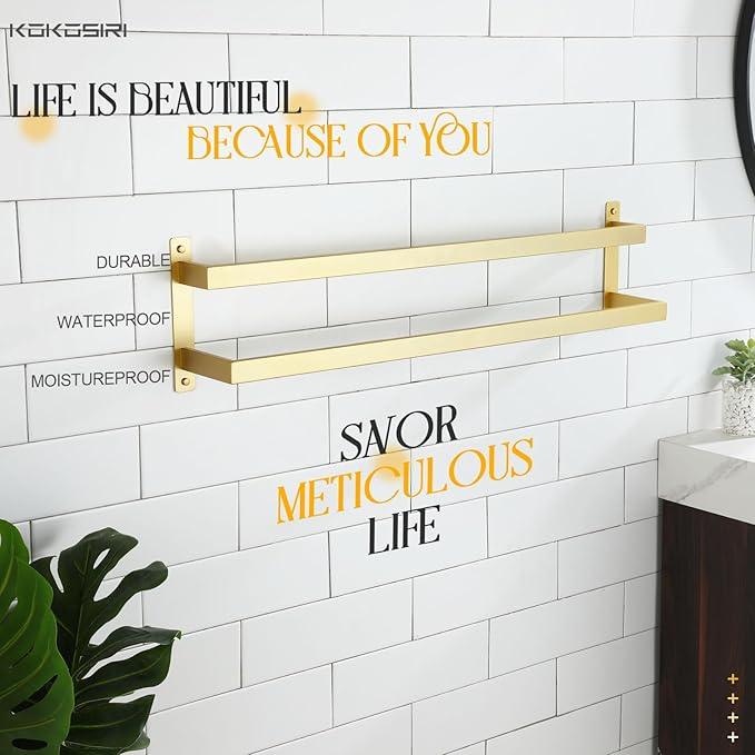KOKOSIRI Bath Towel Bars Bathroom 2-Tiers Ladder Brushed Gold Towel Rails 32-Inch Towel Holders Wall Mounted Towels Shelves Rack Stainless Steel, B5008BG-L32 - ModernBath