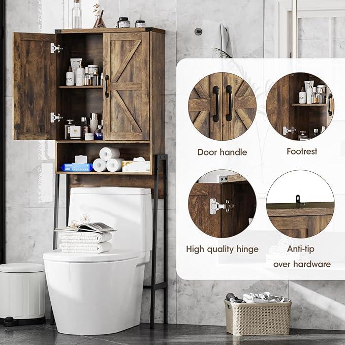 Vabches Over The Toilet Storage Cabinet with 2-Door Design Bathroom Organizers and Storage with Anti-Tip Device Over Toilet Organizer with Shelves for Bathroom,Restroom,Laundry Brown - ModernBath