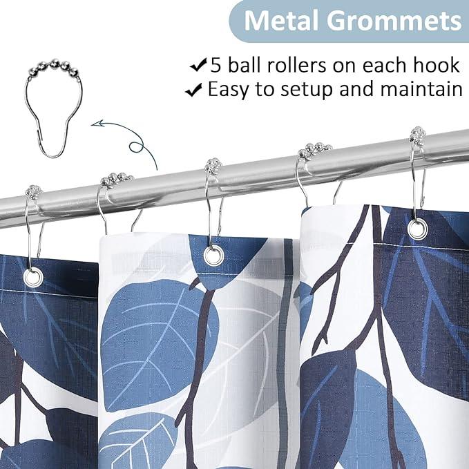 BOODII Blue RV Small Shower Curtain for Bathroom Blue Eucalyptus Shower Curtain Botanical Leaves Narrow Half Navy Vines Bath Decor Spring Country Nature Bathroom Decor 48x72 - ModernBath