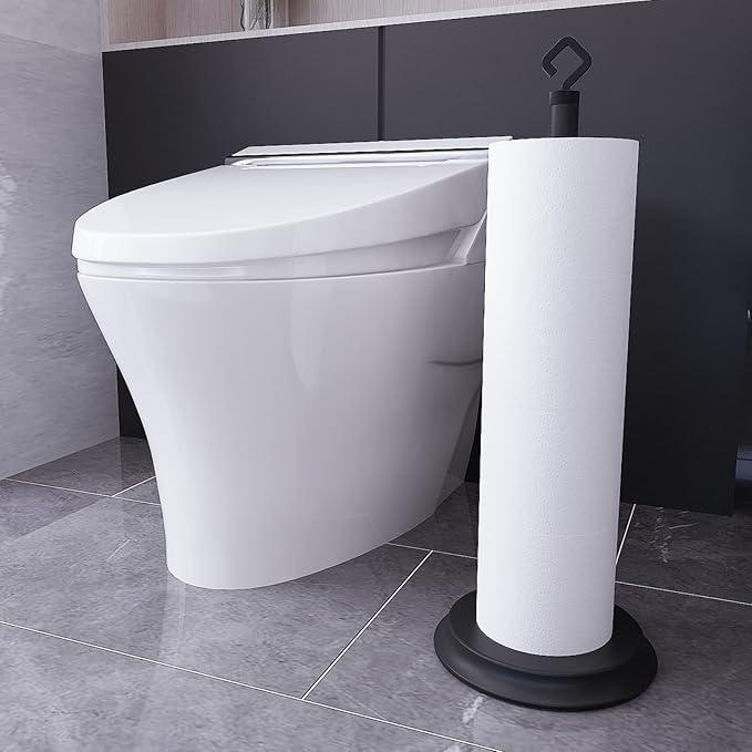 Toilet Paper Holder for Bathroom, Metal Free Standing Toilet Paper Storage with Rustproof, Tissue Paper Roll Stand for Bathroom Accessories (Black) - ModernBath
