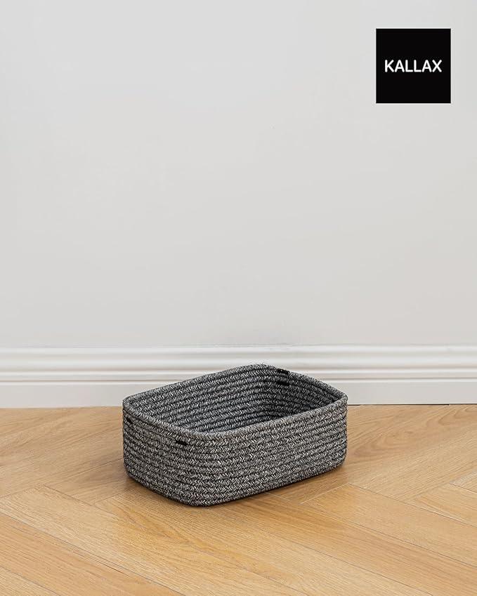 Small Woven Basket, 12 x 8 x 4.5 Inches, Storage Basket for Organizing, Cute Small Rope Shelf Closet Cube Storage Bins Baskets for Shelves, Dog Toy Gift Baskets Empty, 3 Pack Mixed Black - ModernBath