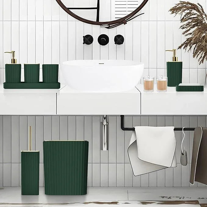 XLHOMO Bathroom Accessories Set - Gorgeous Green Bathroom Set, 10PC Green Bathroom Accessory Set, Bathroom Sets with Toilet Brush, Bathroom Trash Can - ModernBath