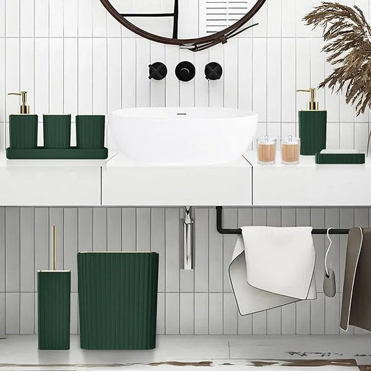 XLHOMO Bathroom Accessories Set - Gorgeous Green Bathroom Set, 10PC Green Bathroom Accessory Set, Bathroom Sets with Toilet Brush, Bathroom Trash Can - ModernBath
