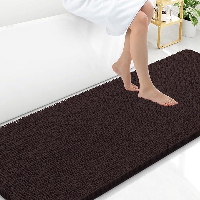 Arotive Bathroom Rugs 70x24, Extra Soft Absorbent Shaggy Chenille Bath Rugs, Machine Washable Rubber Backing Non-Slip Bath Mats for Bathroom Floor Tub and Shower, Home Decor Accessories, Brown - ModernBath