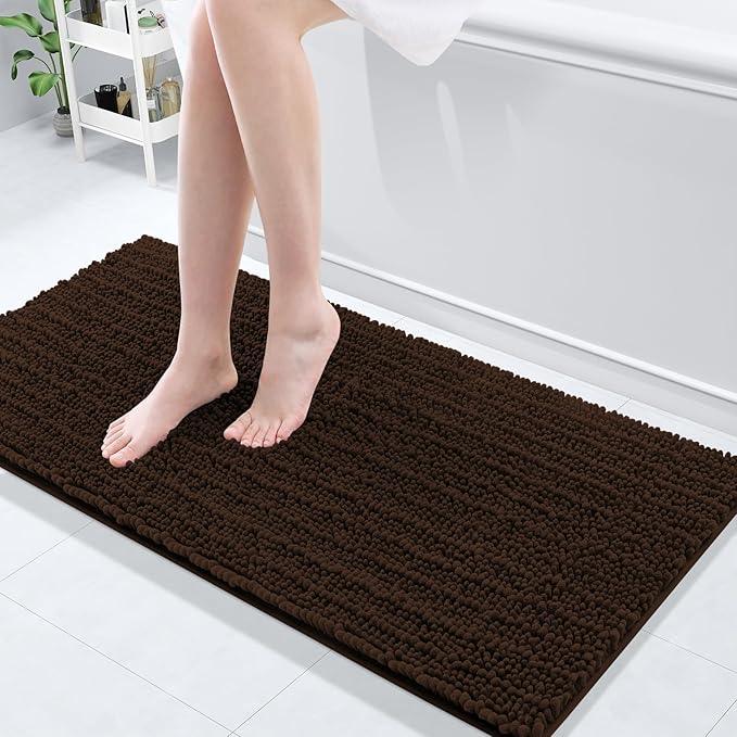 Arotive Luxury Chenille Bathroom Rug Mat, Extra Soft Thick Absorbent Shaggy Bath Rugs, Non-Slip Machine Wash Dry, Plush Bath Mats for Bathroom, Shower and Tub, 47x17, Brown - ModernBath