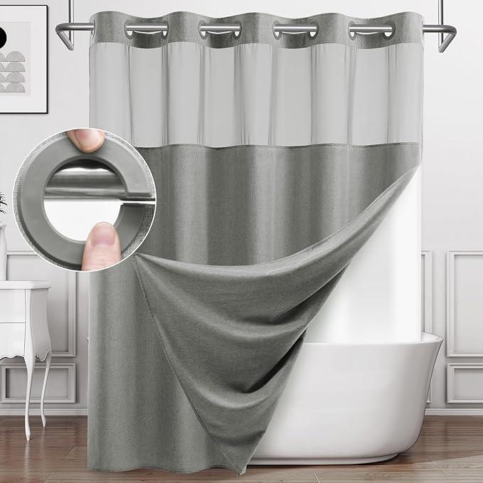 WONICY Extra Long No Hook Shower Curtain with Snap in Liner, Polyester Textured Shower Curtain with Liner Set, Waterproof Washable Hotel Style Shower Curtains for Bathroom, 71Wx86H, Grey - ModernBath