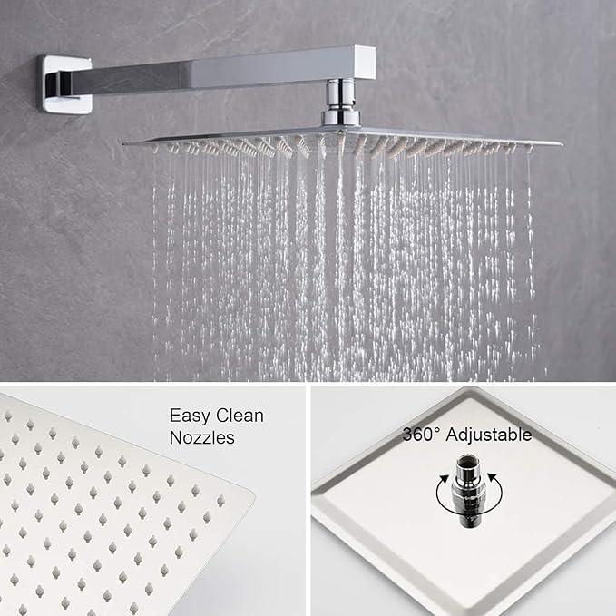 KOJOX Shower System with High Pressure 10 Inch Rainfall Shower Head, Handheld Shower head and Shower Faucet Trim, Rain Mixer Shower Set Wall Mounted Chrome（Valve Include） - ModernBath