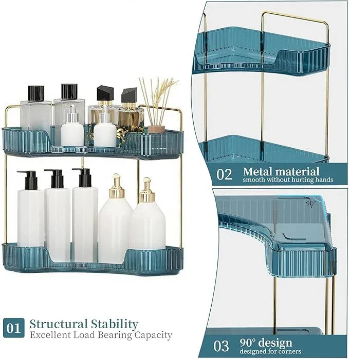 INVSSENE Corner Bathroom Countertop Organizer, Vanity Organizer Trays for Counter, Makeup Organizers, Perfume Tray, Skincare Shelf Storage Gifts for Women Girl Student (Blue, 2 Tiers) - ModernBath