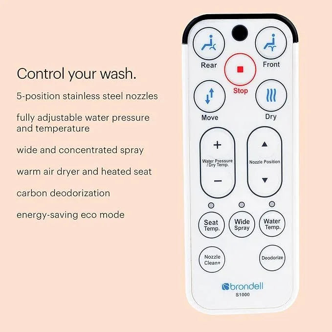 Brondell S1000-RW Swash Electric Bidet Toilet Seat with Oscillating Stainless Steel Nozzle, Round, S1000-Standard Profile - ModernBath