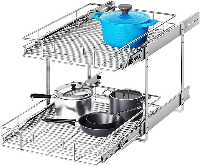 2 Tier Individual Pull Out Cabinet Organizer 22½" W x 21½" D, Heavy Duty Cabinet Pull Out Shelves, Slide Out Drawers Organization for Kitchen Cabinets Bathroom - ModernBath