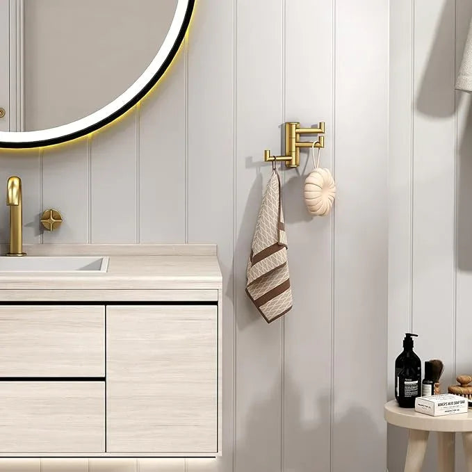 Angle Simple 3 Arms Towel Hook Brushed Dark Gold, 304 Stainless Steel Swivel Triple Towel Holder, Folding Bathroom Hook, Wall Mount - ModernBath