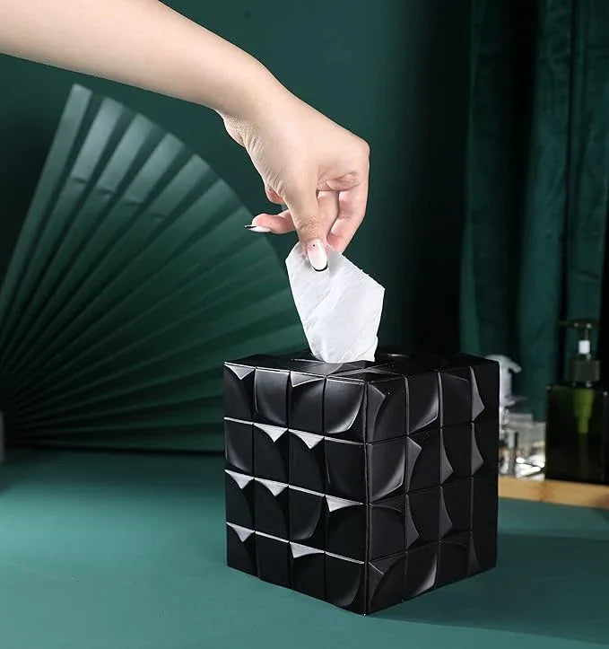 Hymmah Modern Square Tissue Box Cover Holder,Bathroom Accessories Decor Unique Design Tissue Box Cover for Bathroom Vanity Counter Tops Also Great for Bedrooms and Living Rooms - ModernBath