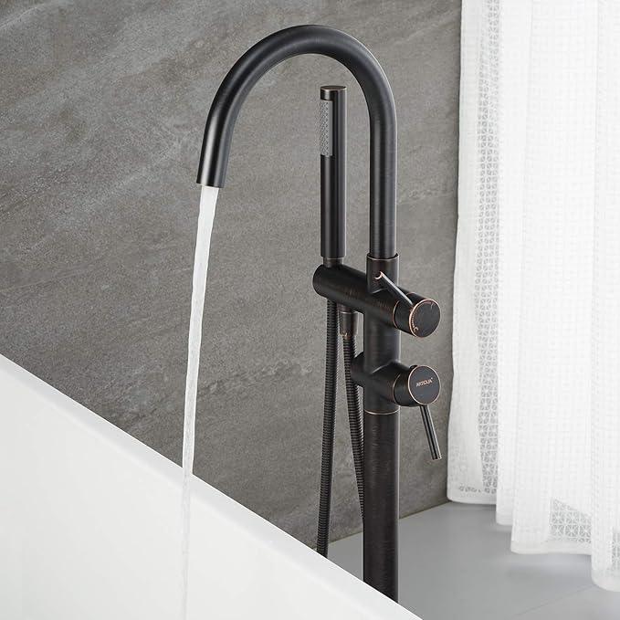 Freestanding Tub Filler Bathtub Faucet Oil Rubbed Bronze Floor Mount Brass Faucets with Hand Shower - ModernBath