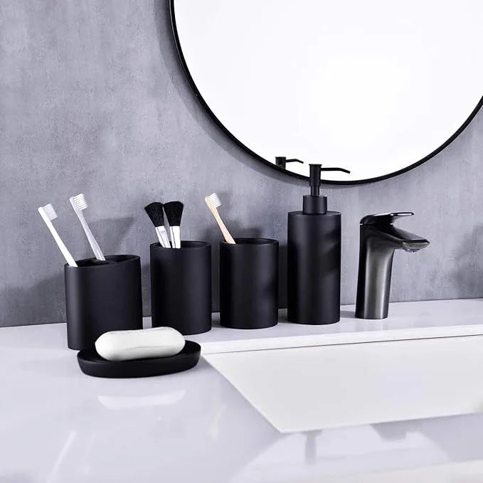 Jincrop Matte Black 5 Piece Bathroom Accessories Set - Resin Countertop Kit with Soap Dispenser, Toothbrush Holder, 2 Tumbler Cups, Soap Dish - ModernBath