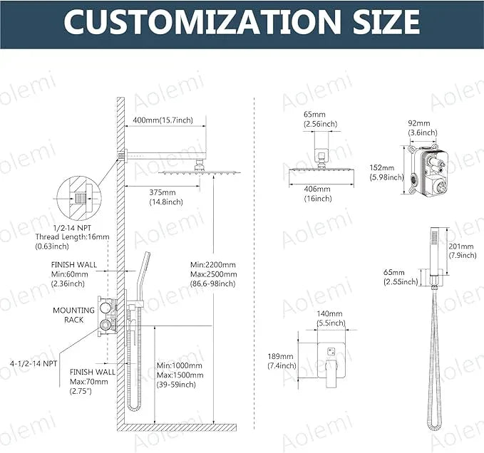Aolemi Shower Faucet Set Rain Shower System with Handheld Spray Bathroom Shower Combo Rough-in Valve and Shower Trim Kit Included Oil Rubbed Bronze 16 Inch Wall Mount Shower Head - ModernBath