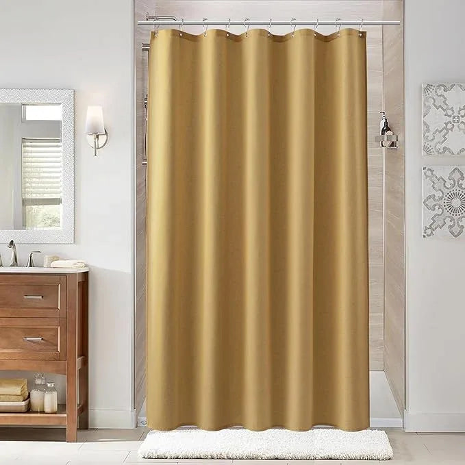 Naturoom 54 Inch Gold Linen Shower Curtain - Narrow Half Small Ultra Thick Fabric Shower Curtain Set with 10 Hooks, Natural Boho Farmhouse Rustic RV Camper Bath Curtains for Bathroom, 54x78 - ModernBath