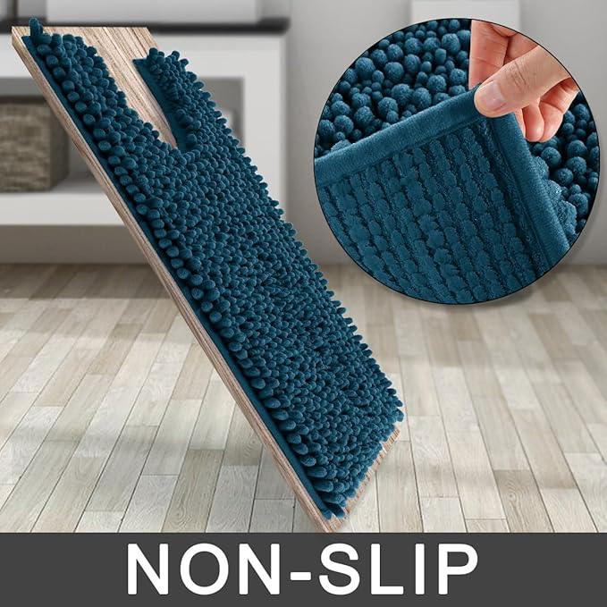 Yimobra Toilet Rug U Shaped Washable 24x20 Inch - Ultra Soft Absorbent Chenille Bath Rugs for Toilet, Quick Dry & Machine Washable, Non Slip Contour Bathroom Mat, Peacock Blue - ModernBath