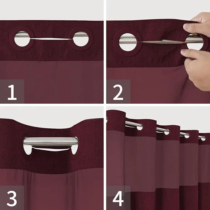 eachope Long No Hooks Needed Linen Textured Shower Curtain with Snap-in Fabric Liner Set,Hotel Luxury Decor Shower Curtains for Bathroom,Waterproof & Washable,71Wx80H,Burgundy - ModernBath