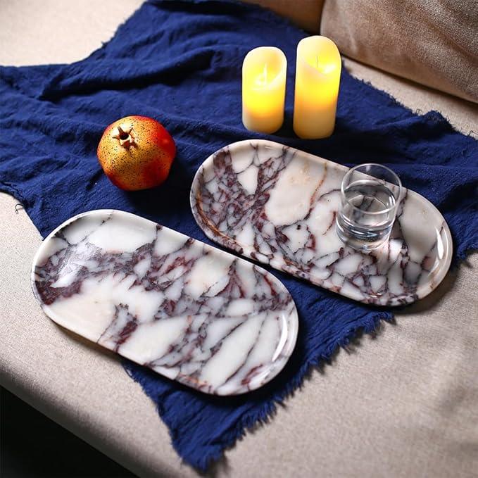 Natural Marble Tray, Coffee Table, Food, Fruit, Paper Cup, Cake Display, Coffee bar, Family Gatherings, Seasonal Holiday Decoration Tray(Viola-oval-11 x5 x0.7) - ModernBath