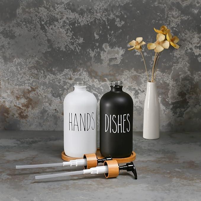MOMEEMO Soap Dispenser Set, Contains Hand and Dish Soap Dispenser, Suitable for Kitchen Decor. (Black & White) - ModernBath