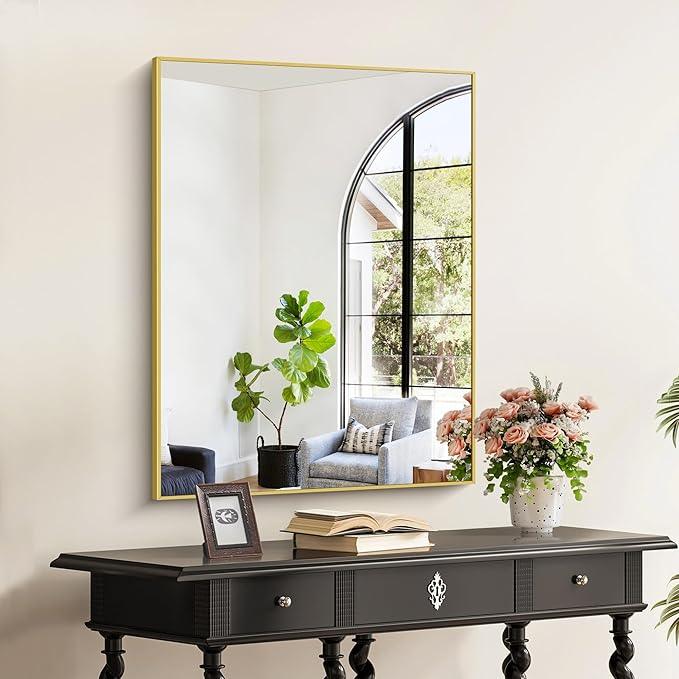 COFENY Gold Bathroom Mirror for Wall, 30x36 Inch Rectangle with Metal Frame, Modern Vanity for Bathroom Living Room, Entryway Hangs Horizontal or Vertical - ModernBath