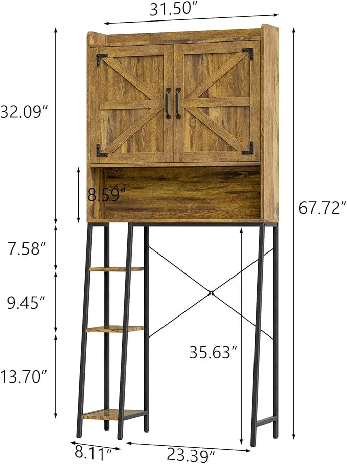 Vabches Over The Toilet Storage Cabinet, Farmhouse Storage Cabinet Over Toilet with Barn Doors & Toilet Paper Holder Stand，Home Space-Saving Toilet Rack, for Restroom, Laundry and Bathroom - ModernBath