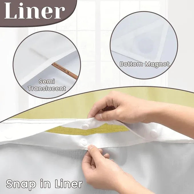 SORTTO No Hook Slub Textured Shower Curtain with Snap in Liner - Yellow Fabric Outer Curtain & Waterproof Inner Liner, Hotel Style with See Through Top Window, 71x74 in - ModernBath