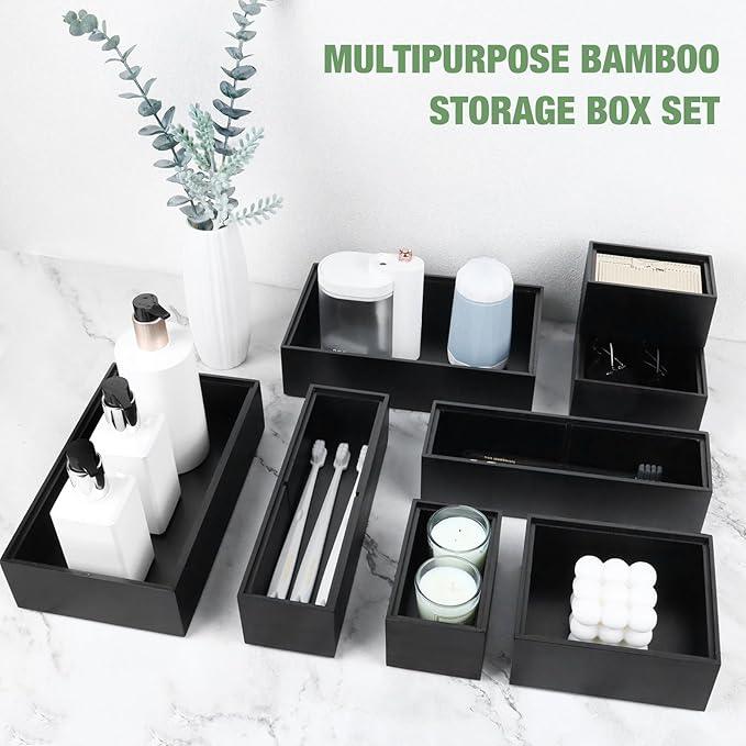 Bamboo Drawer Organizer Set, 8 PCS Multi-Use Wood Drawer Storage Boxes, Junk Drawer Organizer Divider Bins for Kitchen, Bathroom, Office Desk, Makeup, Jewelry, Utensils - ModernBath
