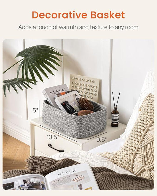 Small Woven Basket, 13.5 x 9.5 x 5 Inches, Storage Basket for Organizing, Cute Small Rope Shelf Closet Cube Storage Bins Baskets for Shelves, Dog Toy Gift Baskets Empty, 3 Packs, Mixed Grey - ModernBath