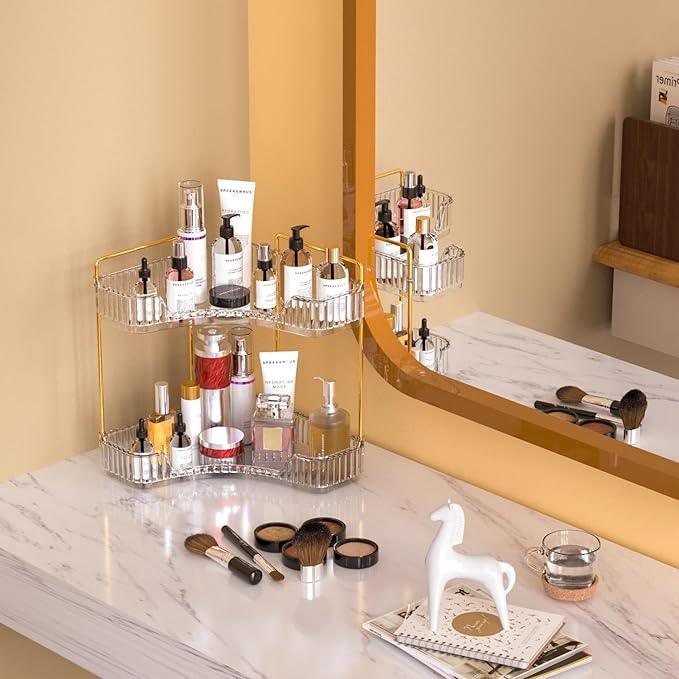 GTI 2 Tier Bathroom Counter Organizer, Multi-Function Corner Bathroom Organizer Countertop,Makeup Organizer Perfume for Dresser Vanity Tray, Spice Rack Organizer for Kitchen (Clear) - ModernBath