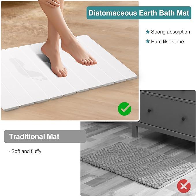 zmnklry Stone Bath Mat for Bathroom, Quick Dry Stone Drying Mat, Foldable Bathmats for Bathroom, 23.6 x 15.4 inch (White) - ModernBath