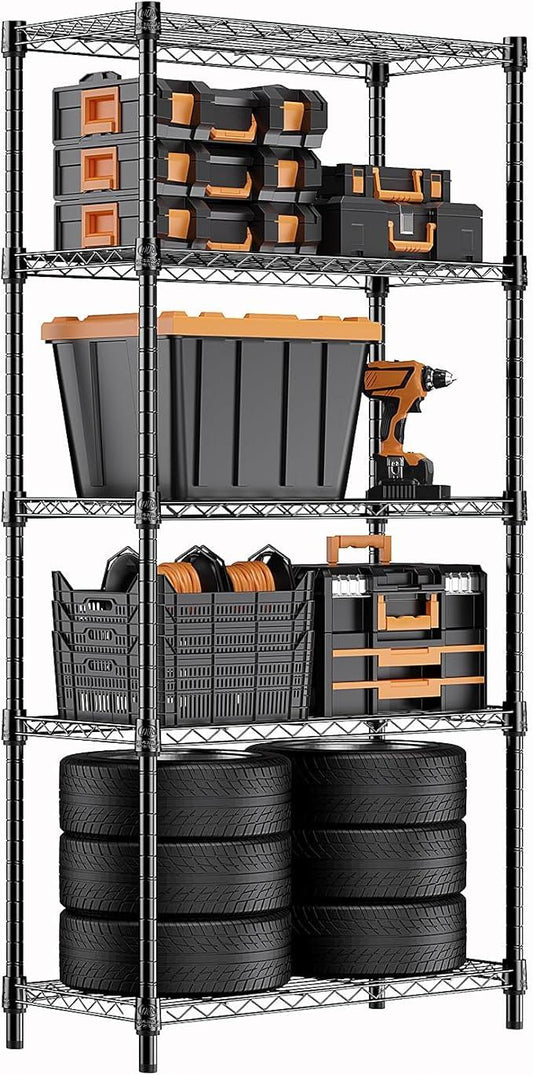 1250 lbs Storage Shelving Utility Shelving Unit 5-Tier Utility Shelving Unit Steel Organizer Wire Rack for Home,Kitchen,Office (13.7" D x 23.6" W x 62.4" H) - ModernBath