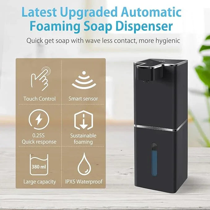 JEMISUN Automatic Foaming Soap Dispenser Touchless 380ml/12.8oz Rechargeable Hand Soap Dispenser Wall Mounted 4 Levels Adjustable Foam Soap Pump for Bathroom Kitchen Dish Soap - ModernBath
