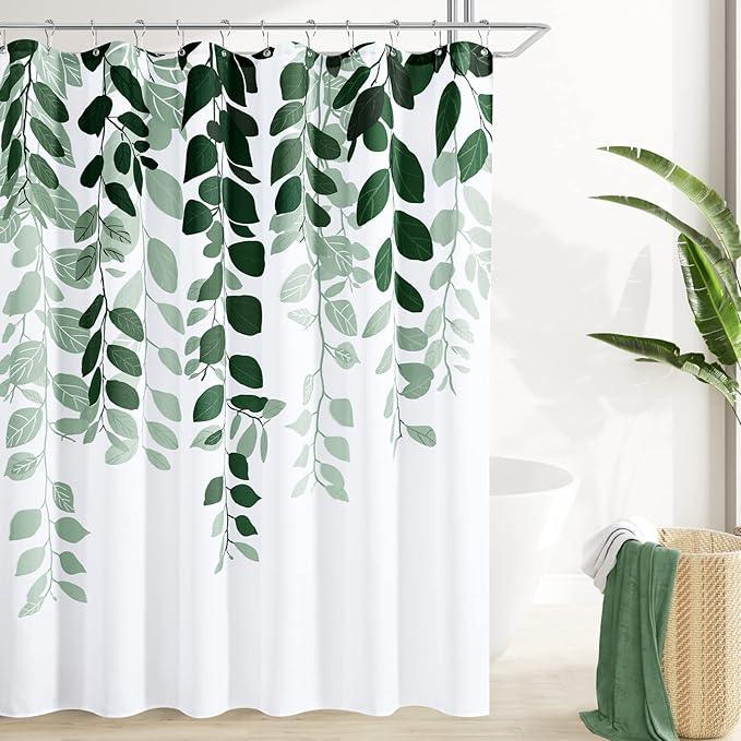 BOODII Emerald Green Leaves Shower Curtain for Bathroom Hunter Green Eucalyptus Watercolor Shower Curtain for Bathroom Botanical Floral Leaf Spring Decor 72x72 inch - ModernBath