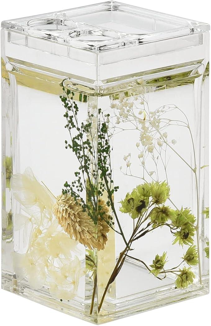 Locco Decor 4 Piece Acrylic Liquid 4D Floating Motion Bathroom Vanity Accessory Set Garden Botanic Green Plants Toothbrush Holder, Tumbler, Soap Dispenser, Soap Dish - ModernBath