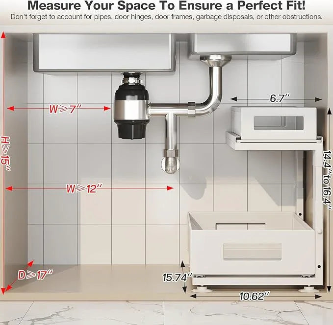 2 Pack Under Sink Organizer with Next-Gen Ball-Bearing Slides,2-Tier Pull Out Cabinet Storage,Height Adjustable Drawer Shelf for Bathroom,Kitchen,Laundry,Cabinet,Pantry(Patent Pending) - ModernBath