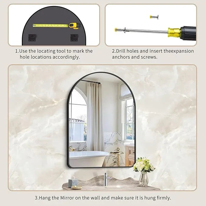 GLASHOM 30"x40" Black Arched Mirrors for Bathroom, Wall Mounted Mirror, Aluminum Alloy Brushed Framed Wall Mirror, Anti-Rust, Large Mirror for Over Sink, Bedroom, Entryway (Vertical) - ModernBath
