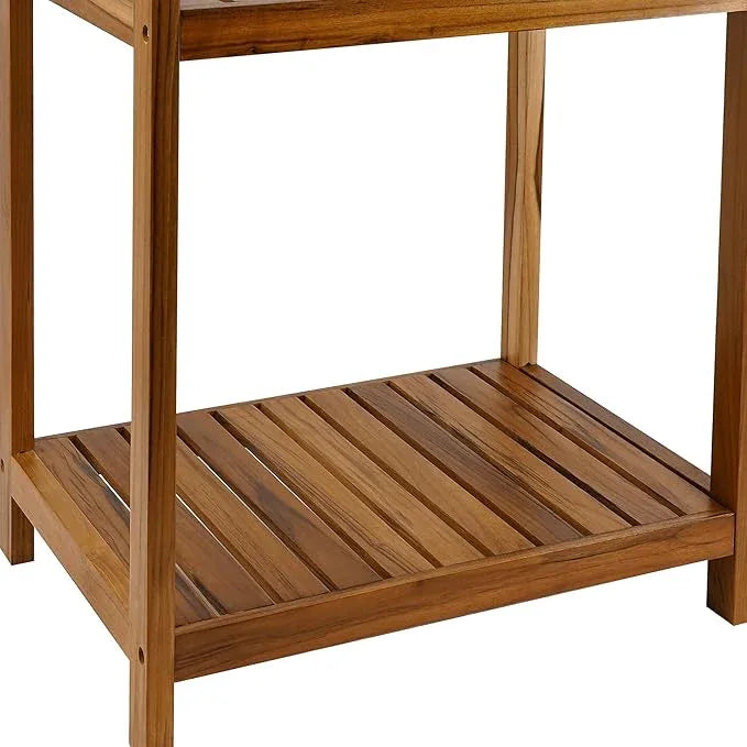 VaeFae Teak Bathroom Shelf, 4-Tier Storage Shelf, Wooden Stand Shelf Organizer for Bathroom, Kitchen, Living Room, Laundry, Garage - ModernBath
