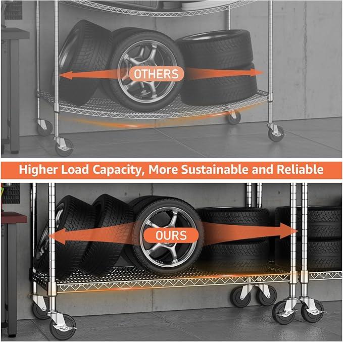 4 Tiers Storage Shelves Load 1400LBS, Metal Shelving Wire Metal Shelving Unit Shelves for Storage Adjustable Garage Shelving for Pantry Kitchen Garage Chrome 17.7" D x 47.3" W x 62.7" H - ModernBath