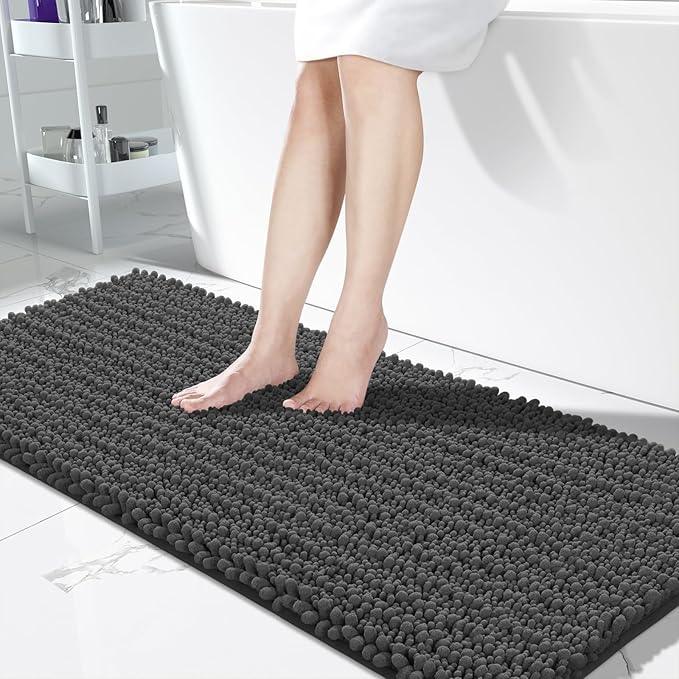Yimobra Bathroom Runner Rug 60x24 Inch - Extra Long Non Slip Chenille Bath Mat, Soft & Absorbent, Machine Washable Shaggy Hallway Carpet for Vanity Tub Shower, Dark Gray Home Decor Accessories - ModernBath