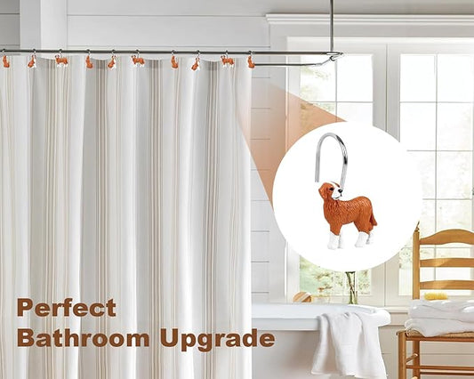 Ruvenis Dog Shower Curtain Hooks Set of 12, Hand-Painted Resin Animal Hooks for Dog Themed Shower Curtain and Bathroom Decor, Rust-Resistant Metal Hooks, Cabin Bathroom Accessories