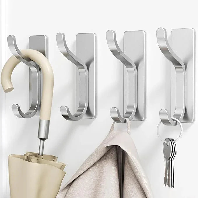 pickpiff Adhesive Wall Coat Hooks - Heavy Duty Stick-On Door Hanger, Metal Hook for Hanging Towel,Purse, Robe, Backpack, Jacket, Clothes - for Bathroom,Dorm, Closet, Kitchen - Silver, 4 Pack - ModernBath